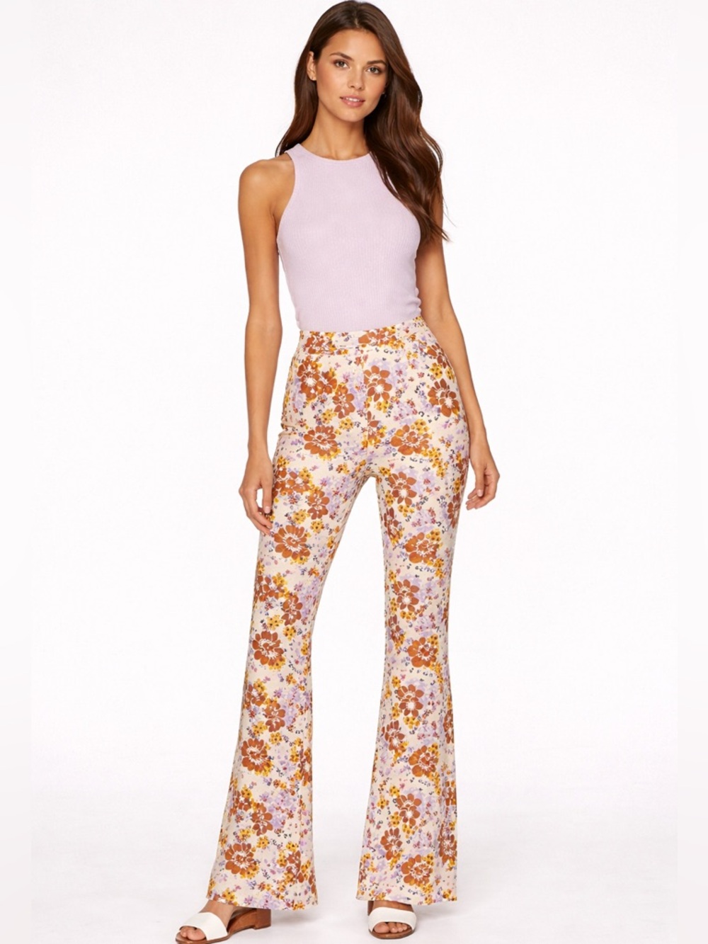 FREE PEOPLE Can’t Take My Eyes Off Of You Floral Flare Pants Size S Boho 70s